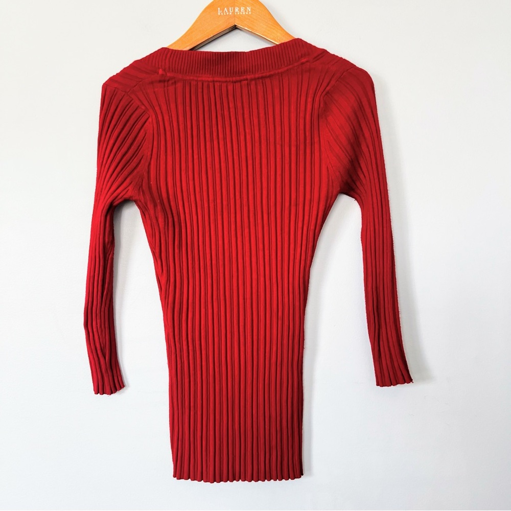 Red Ribbed Sweater Top Size Small - Picture 5 of 6